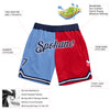 Custom Light Blue Navy-Red Authentic Throwback Split Fashion Basketball Shorts