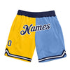 Custom Gold Navy-Light Blue Authentic Throwback Split Fashion Basketball Shorts