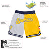 Custom White Gold-Navy Authentic Throwback Split Fashion Basketball Shorts