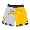 Custom White Gold-Navy Authentic Throwback Split Fashion Basketball Shorts