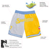 Custom White Gold-Light Blue Authentic Throwback Split Fashion Basketball Shorts