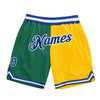 Custom Kelly Green Royal-Gold Authentic Throwback Split Fashion Basketball Shorts