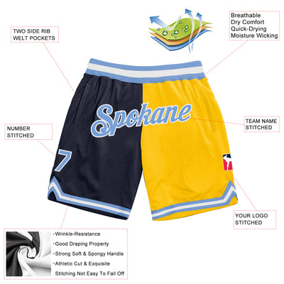 Custom Navy Light Blue-Gold Authentic Throwback Split Fashion Basketball Shorts