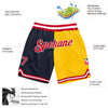 Custom Navy Red-Gold Authentic Throwback Split Fashion Basketball Shorts