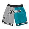 Custom Gray Black-Teal Authentic Throwback Split Fashion Basketball Shorts