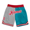 Custom Gray Red-Teal Authentic Throwback Split Fashion Basketball Shorts