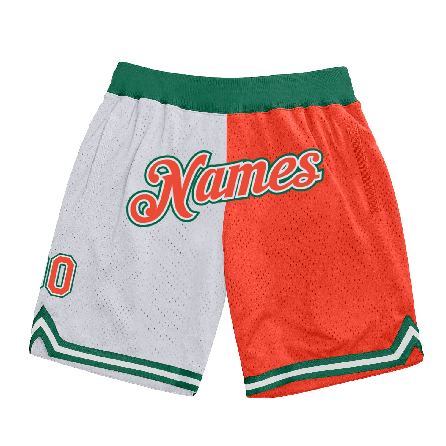 Custom Split Fashion Basketball Shorts White Orange-Kelly Green ...