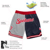 Custom Gray Red-Navy Authentic Throwback Split Fashion Basketball Shorts