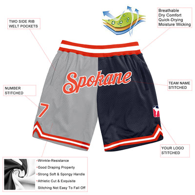 Custom Gray Orange-Navy Authentic Throwback Split Fashion Basketball Shorts