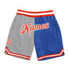 Custom Gray Orange-Blue Authentic Throwback Split Fashion Basketball Shorts