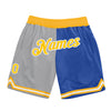 Custom Gray Gold-Blue Authentic Throwback Split Fashion Basketball Shorts