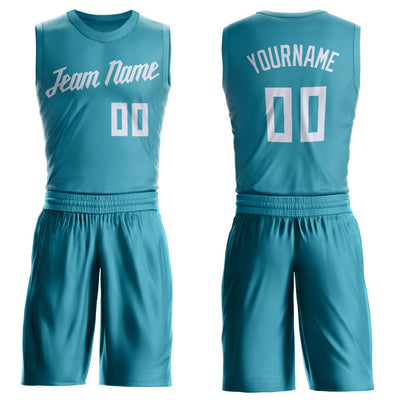 Custom Teal White Round Neck Suit Basketball Jersey