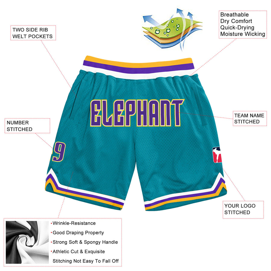 Custom Teal Purple-Gold Authentic Throwback Basketball Shorts