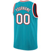 Custom Teal White Pinstripe White-Red Authentic Basketball Jersey