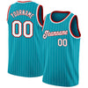 Custom Teal White Pinstripe White-Red Authentic Basketball Jersey