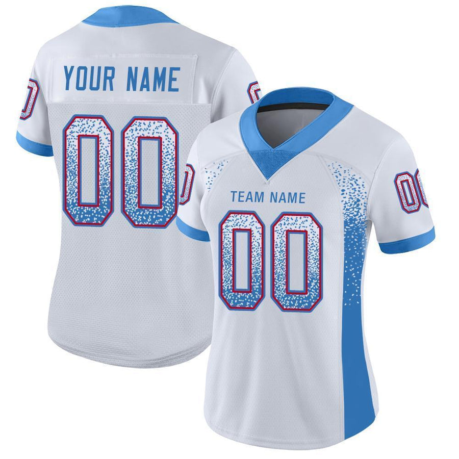 Custom White Powder Blue-Red Mesh Drift Fashion Football Jersey