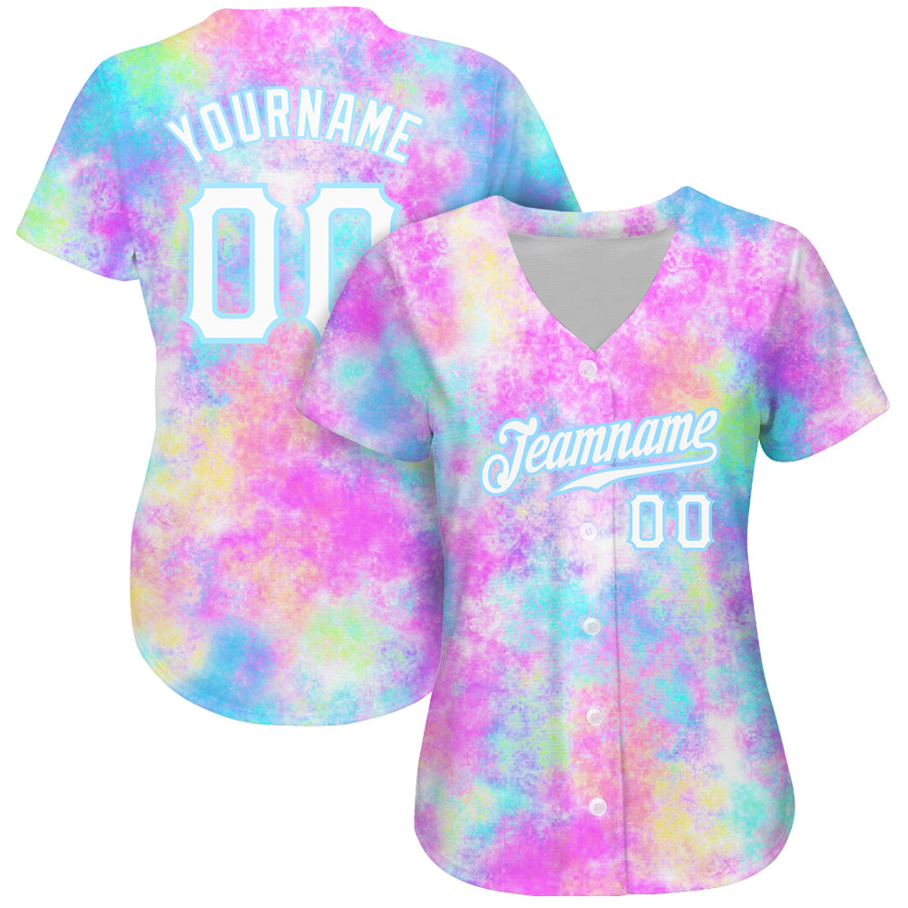 Custom Tie Dye White-Light Blue 3D Watercolor Gradient Authentic Baseball Jersey