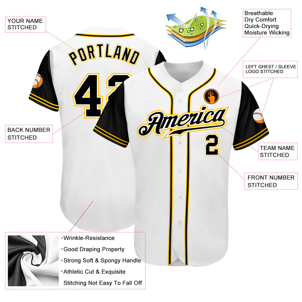 Custom Gold Black-White Authentic Baseball Jersey – FanCustom