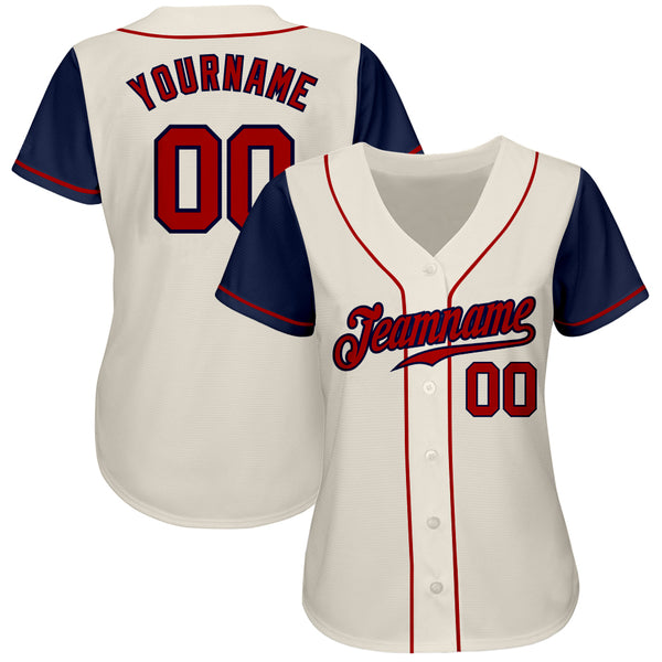 Custom Cream Red-Navy Authentic Two Tone Baseball Jersey Women's Size:L