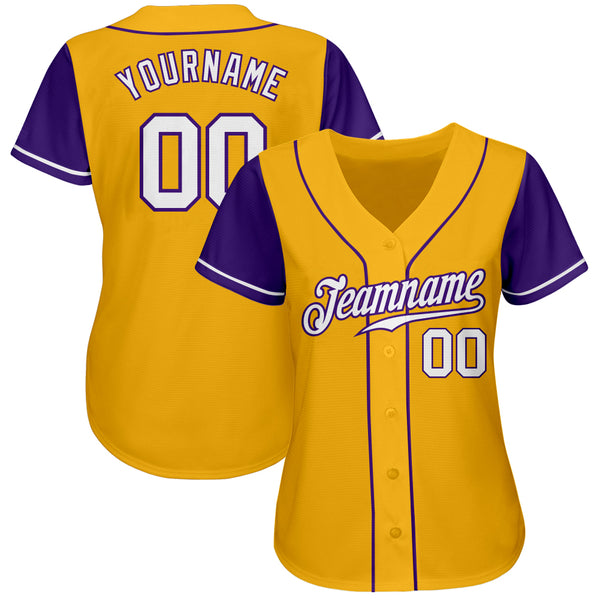 Custom Gold White-Purple Authentic Two Tone Baseball Jersey Women's Size:XL