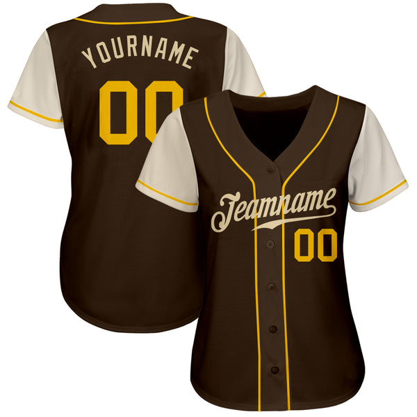 Custom Brown Gold-Cream Authentic Two Tone Baseball Jersey Women's Size:M