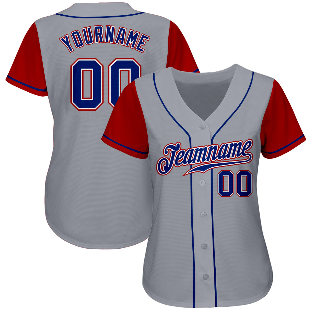 Custom Two Tone Baseball Jersey Gray Royal-Red Authentic - FansIdea