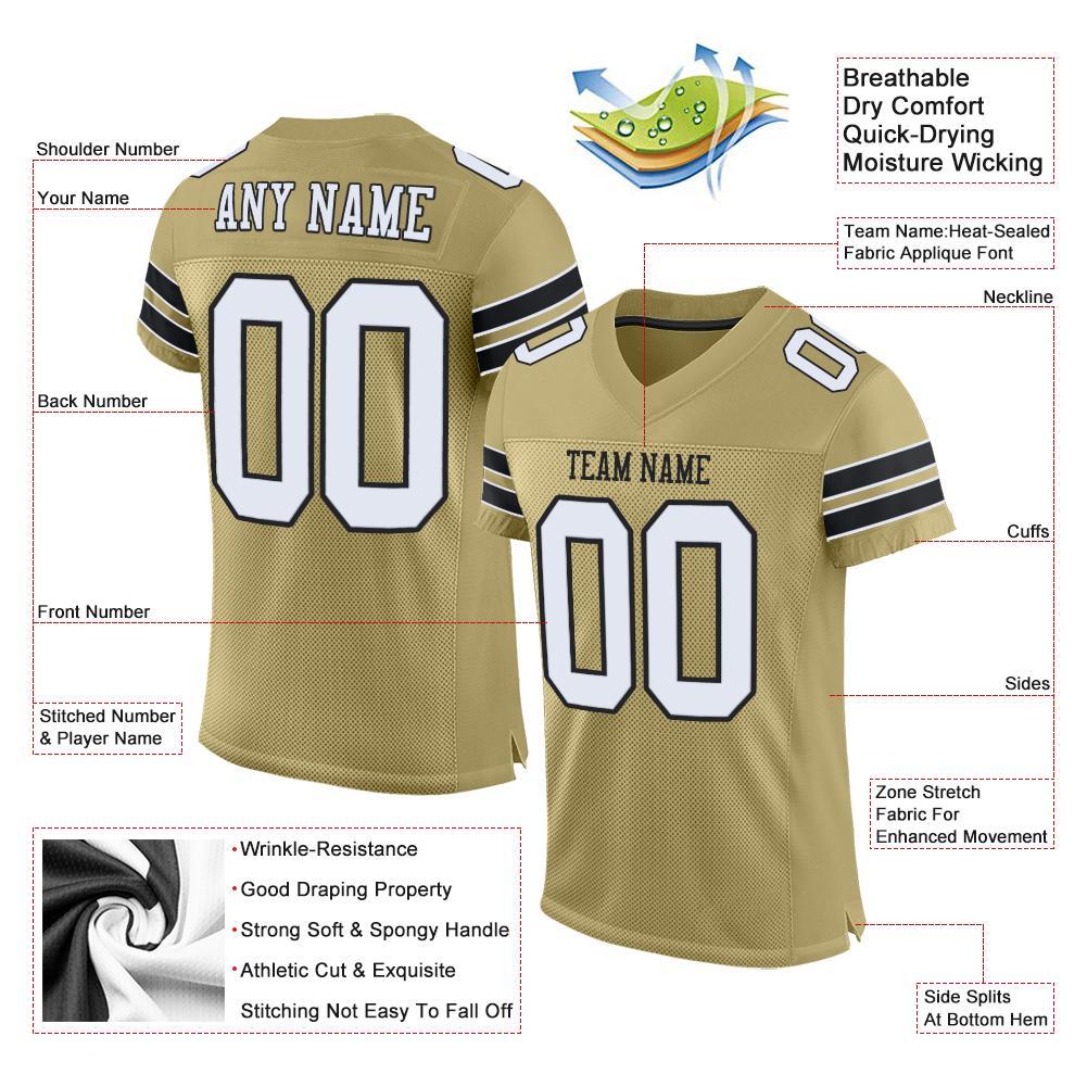 Custom Vegas Gold White-Black Mesh Authentic Football Jersey