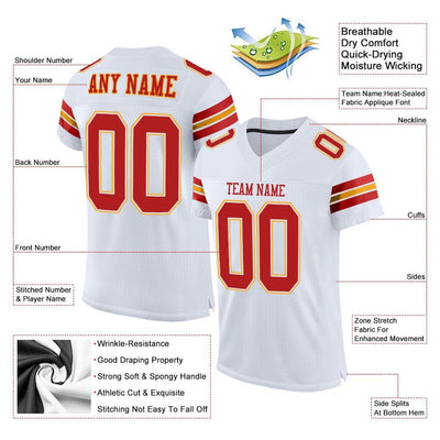 Custom White Scarlet-Gold Mesh Authentic Football Jersey