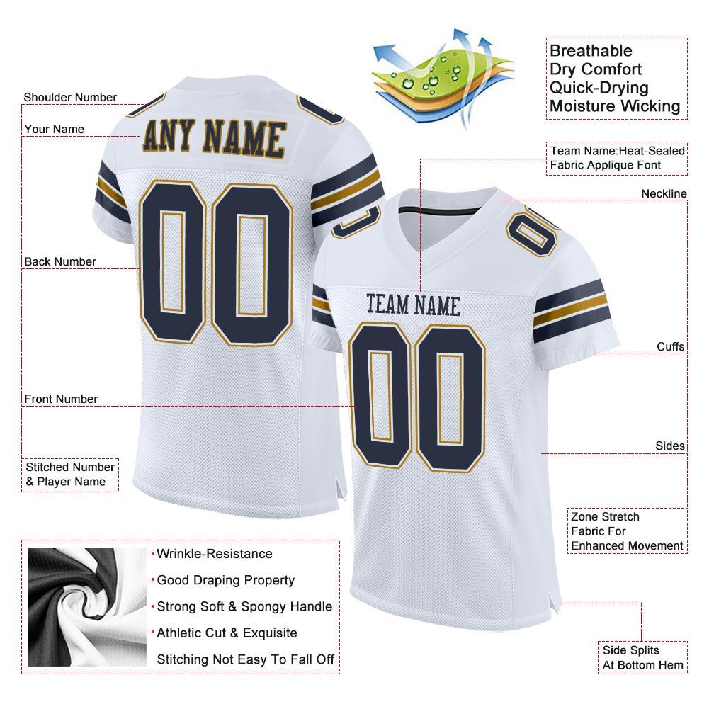 Custom White Navy-Old Gold Mesh Authentic Football Jersey