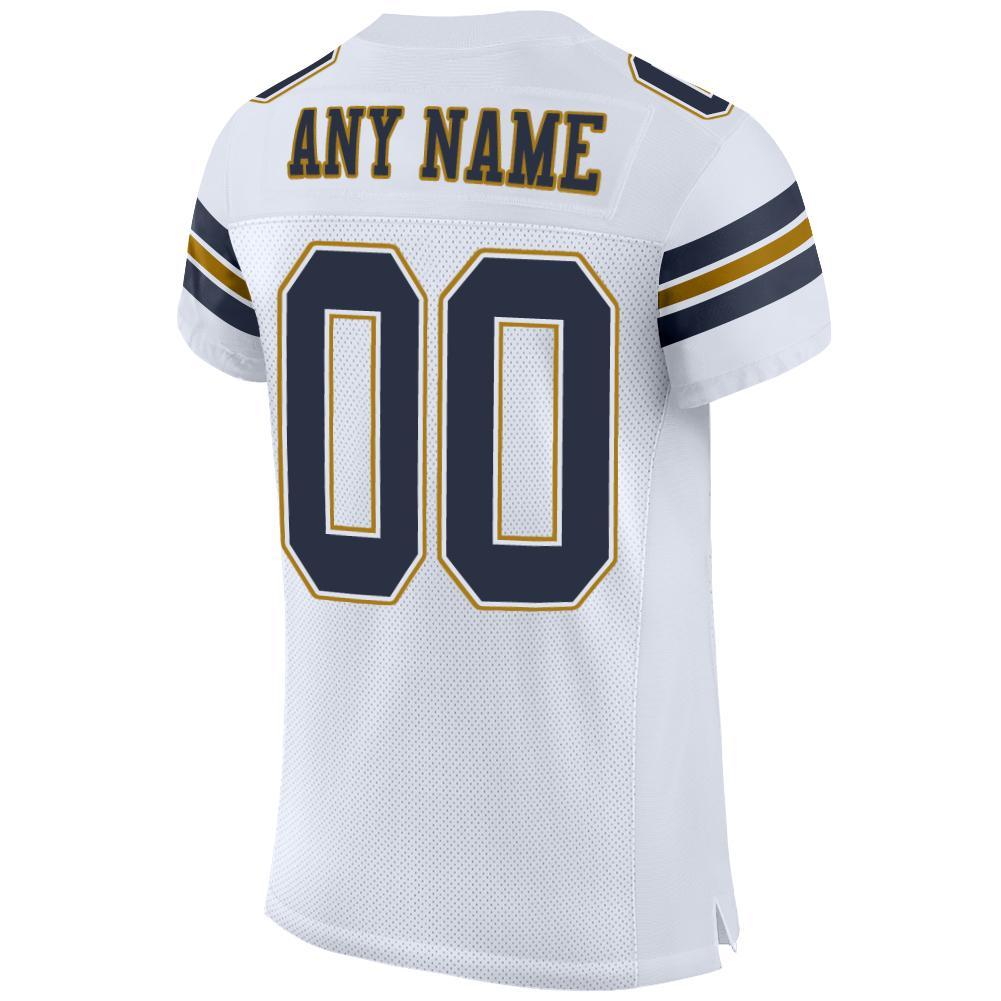 Custom White Navy-Old Gold Mesh Authentic Football Jersey