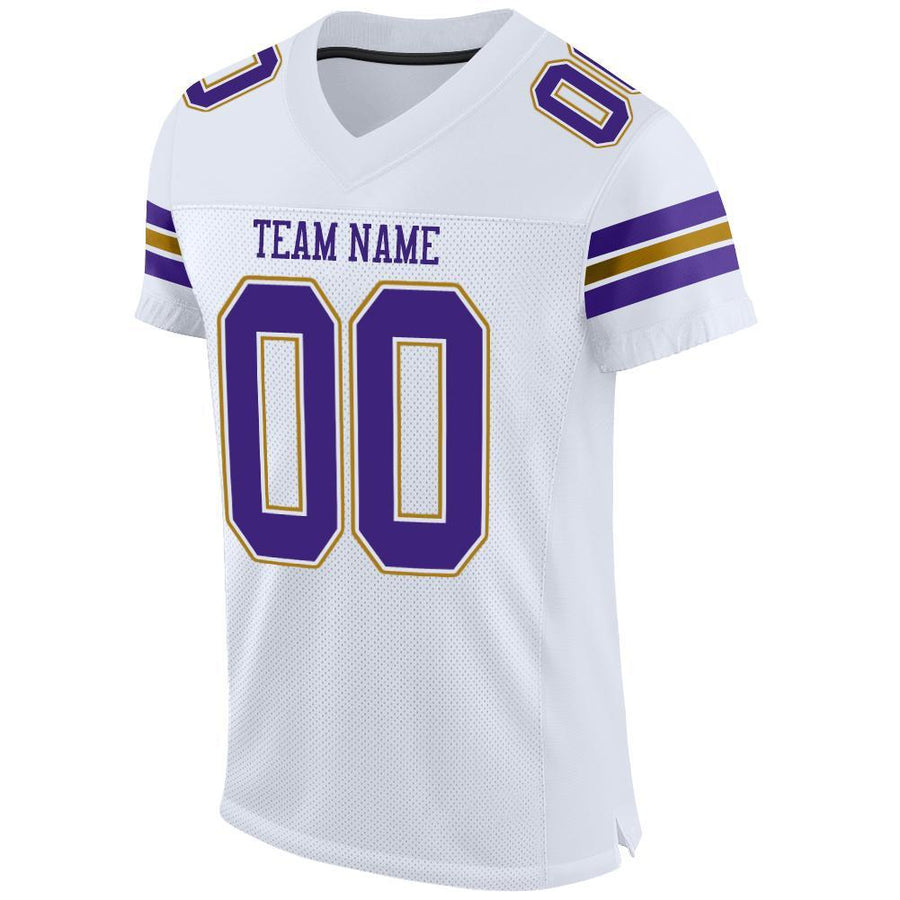 Custom White Purple-Old Gold Mesh Authentic Football Jersey