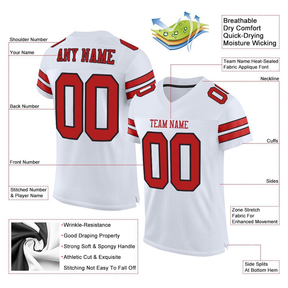 Custom White Scarlet-Black Mesh Authentic Football Jersey