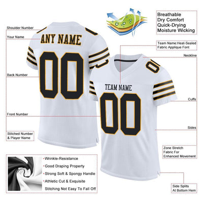 Custom White Black-Gold Mesh Authentic Football Jersey