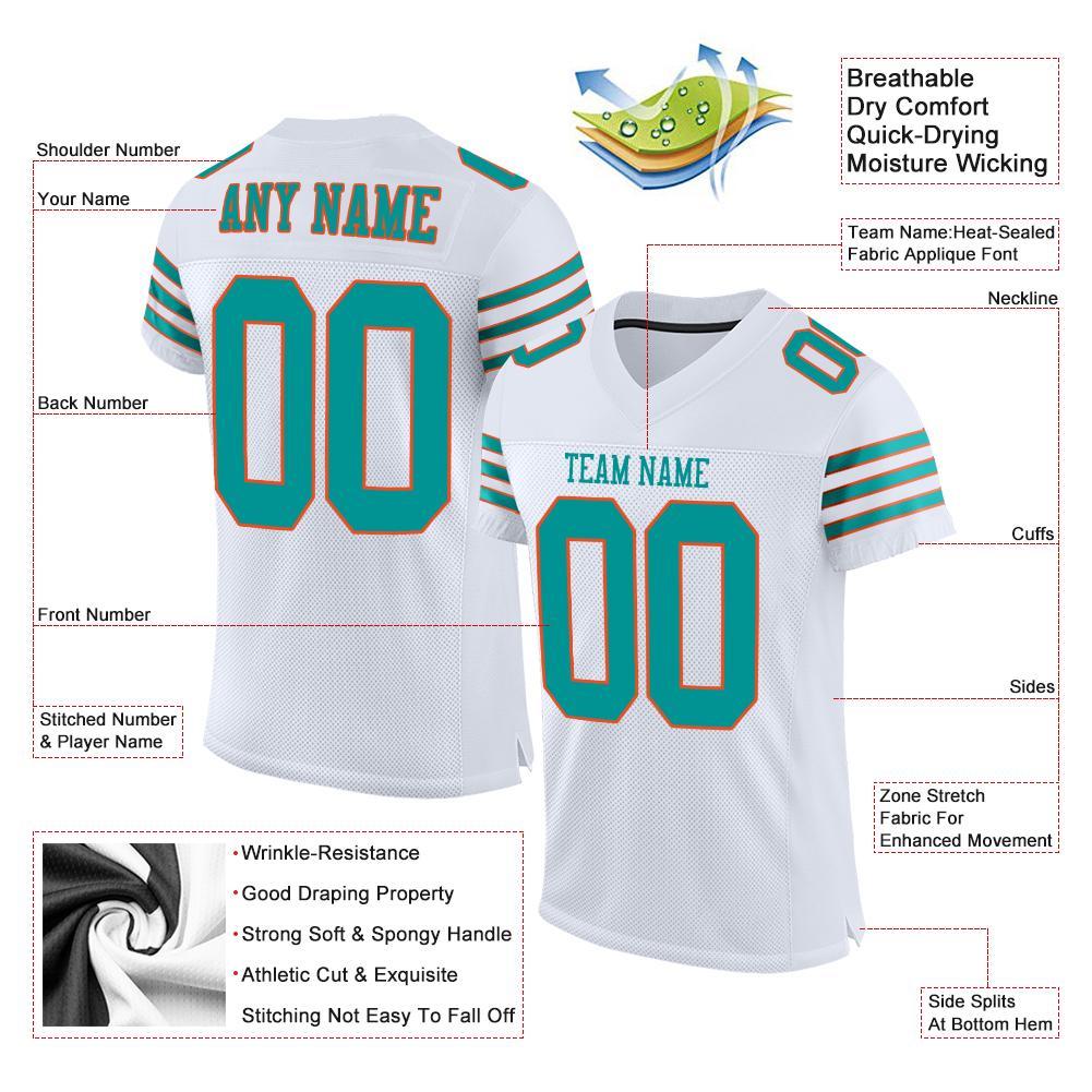 Custom White Aqua-Orange Mesh Authentic Football Jersey