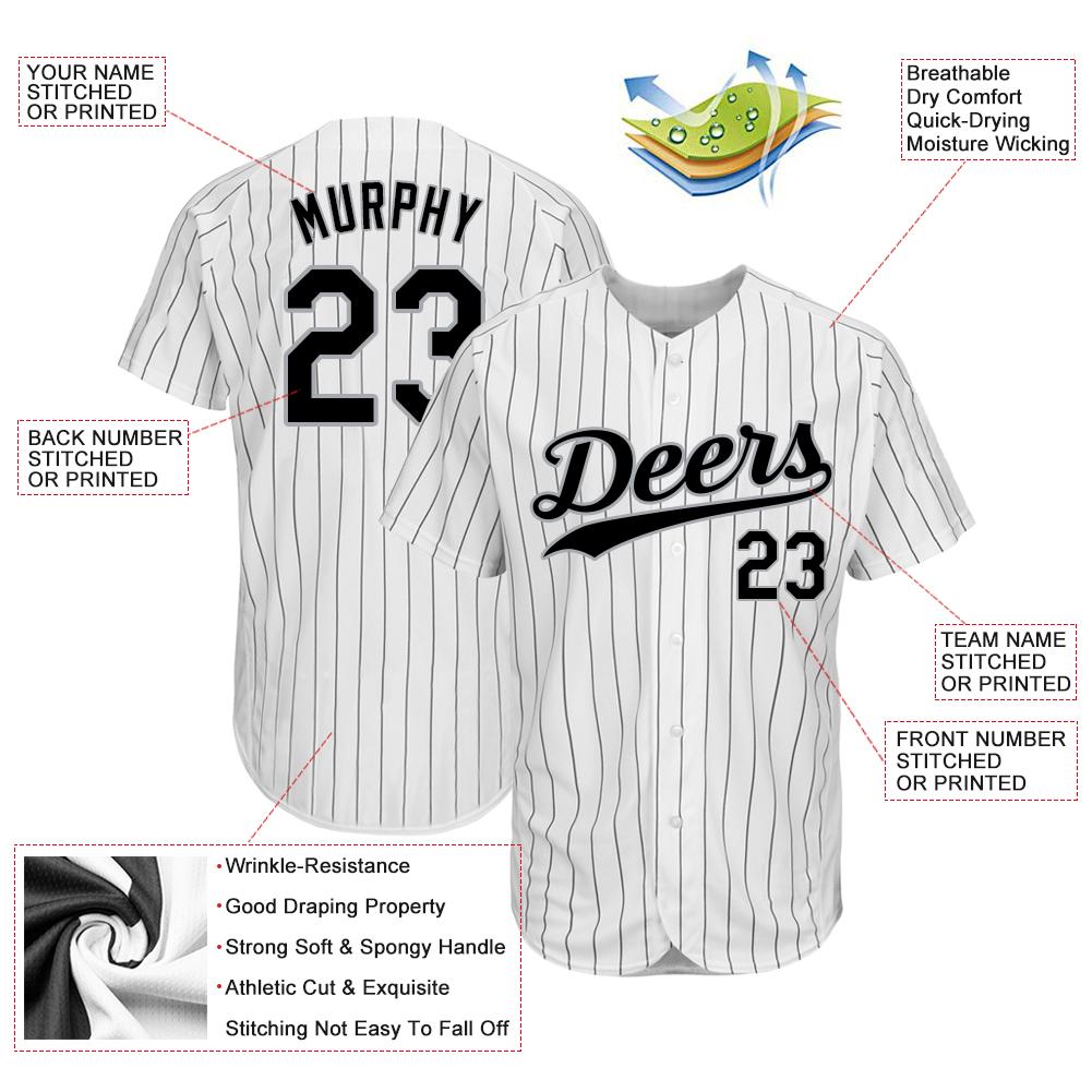 Custom White Black Pinstripe Black-Gray Authentic Baseball Jersey – snapmade