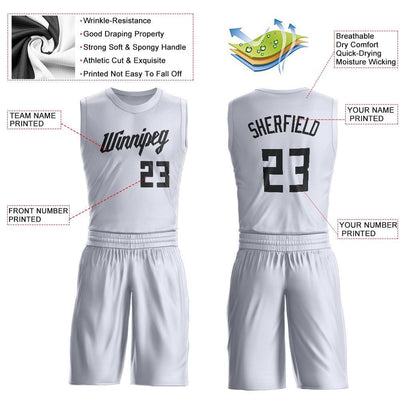 Custom White White-Black Round Neck Sublimation Basketball Suit Jersey