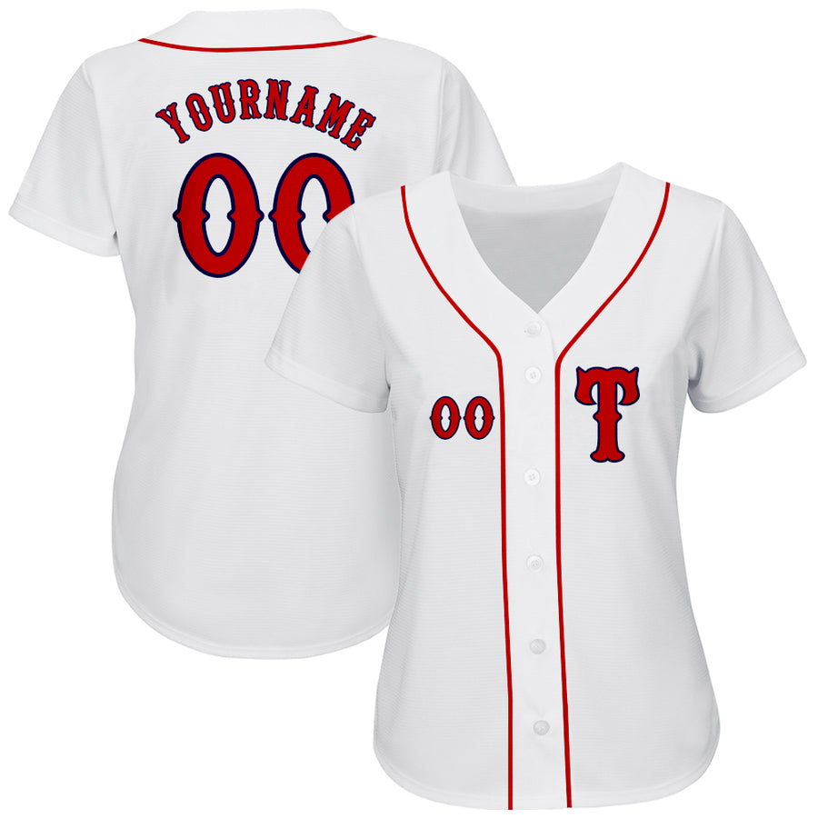 Custom White Red-Navy Authentic Baseball Jersey