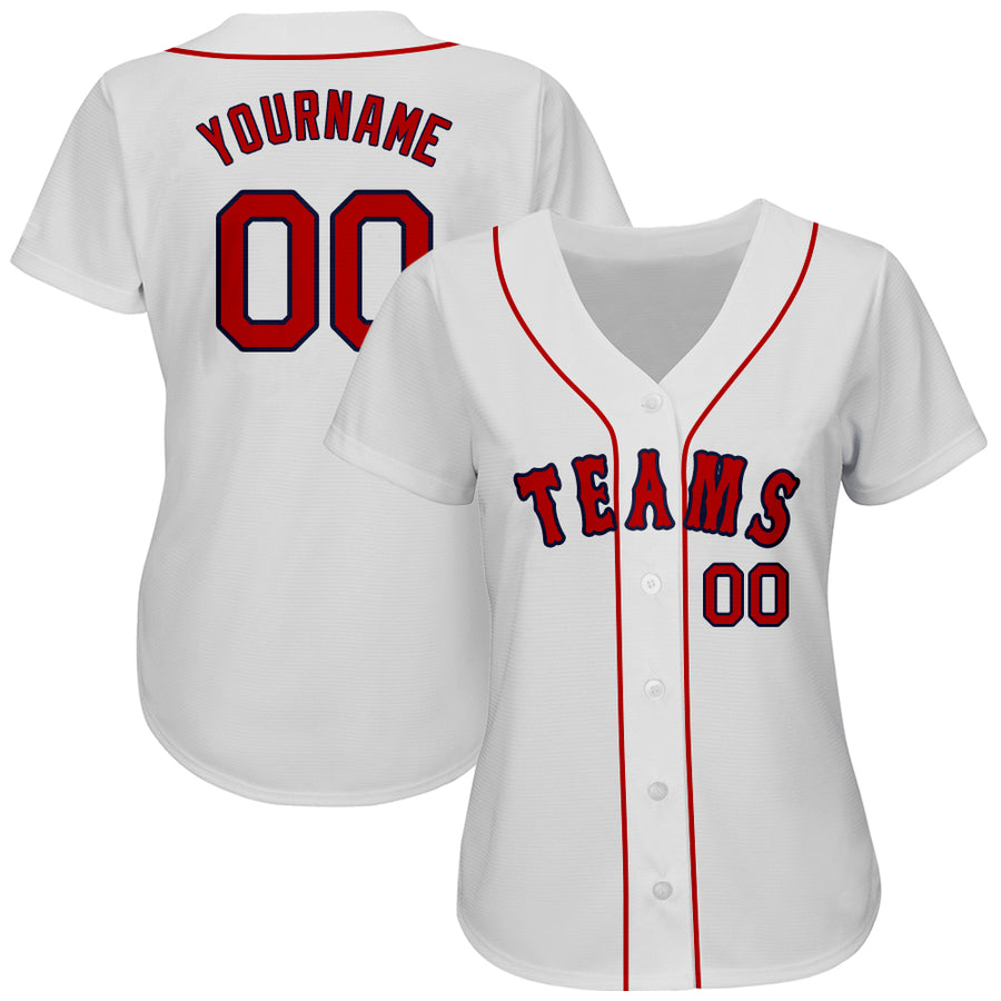 Custom White Red-Navy Authentic Baseball Jersey