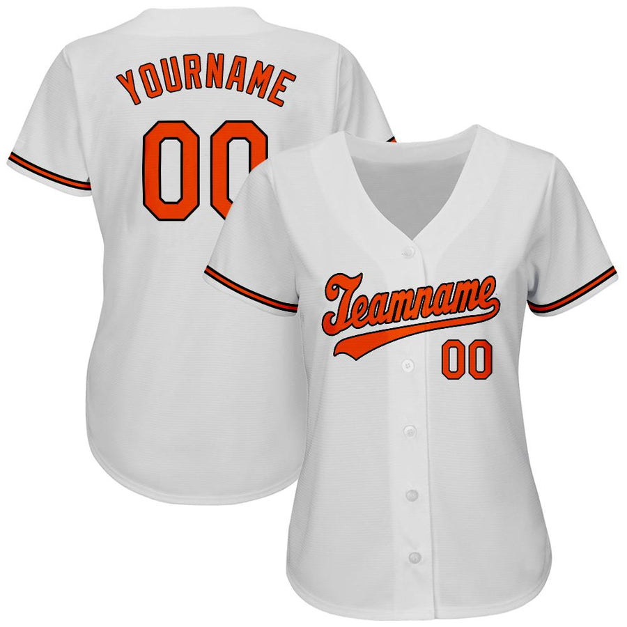 Custom White Orange-Black Authentic Baseball Jersey