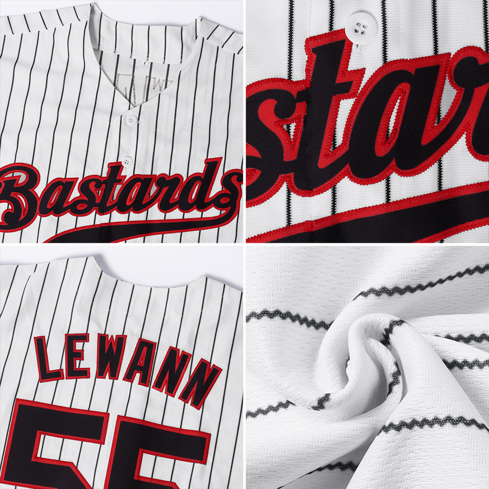 Custom Black Red Pinstripe White-Red Authentic Baseball Jersey