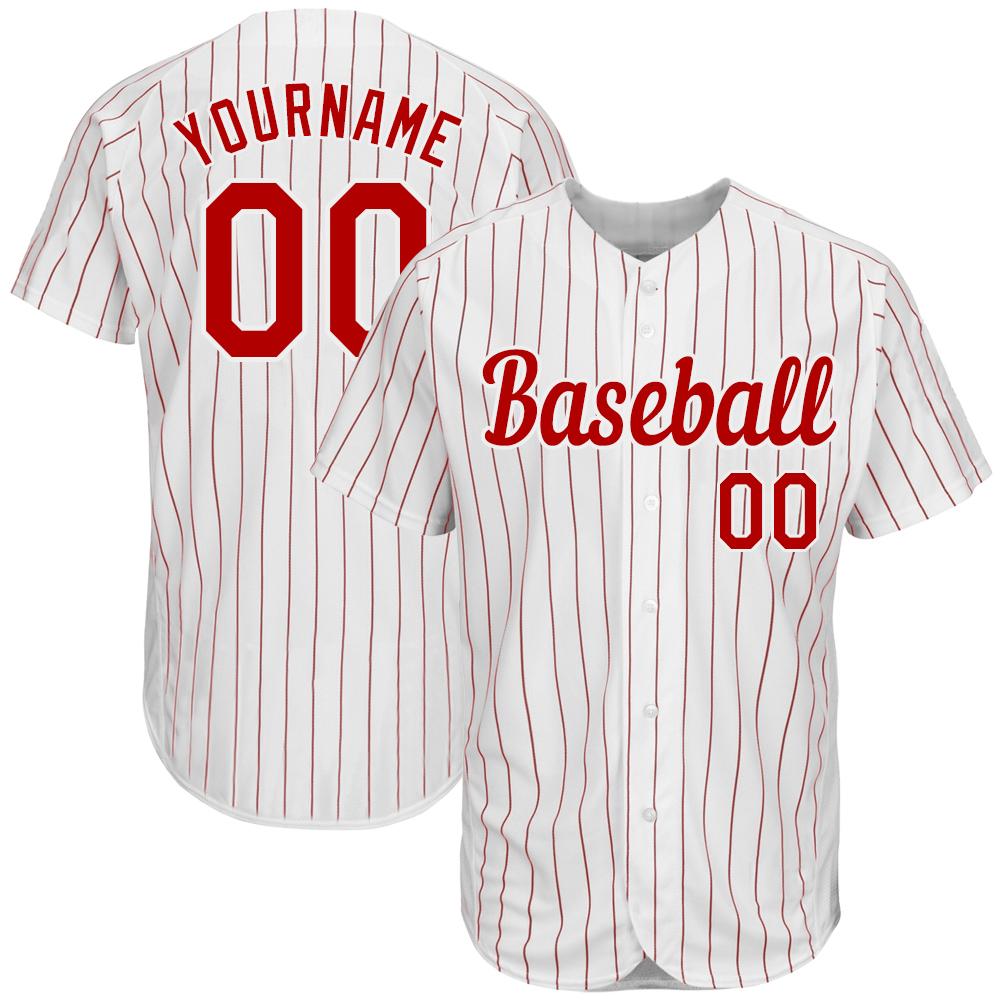 Custom White Red Pinstripe Red-White Authentic Baseball Jersey Women's Size:M