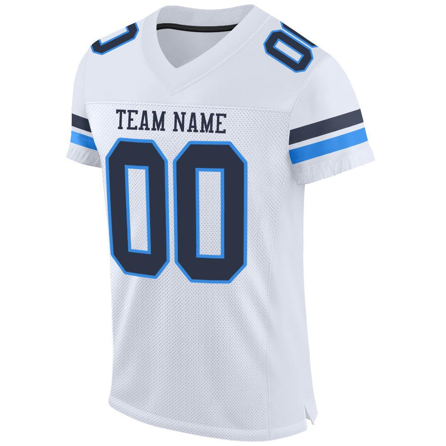 Custom White Navy-Powder Blue Mesh Authentic Football Jersey