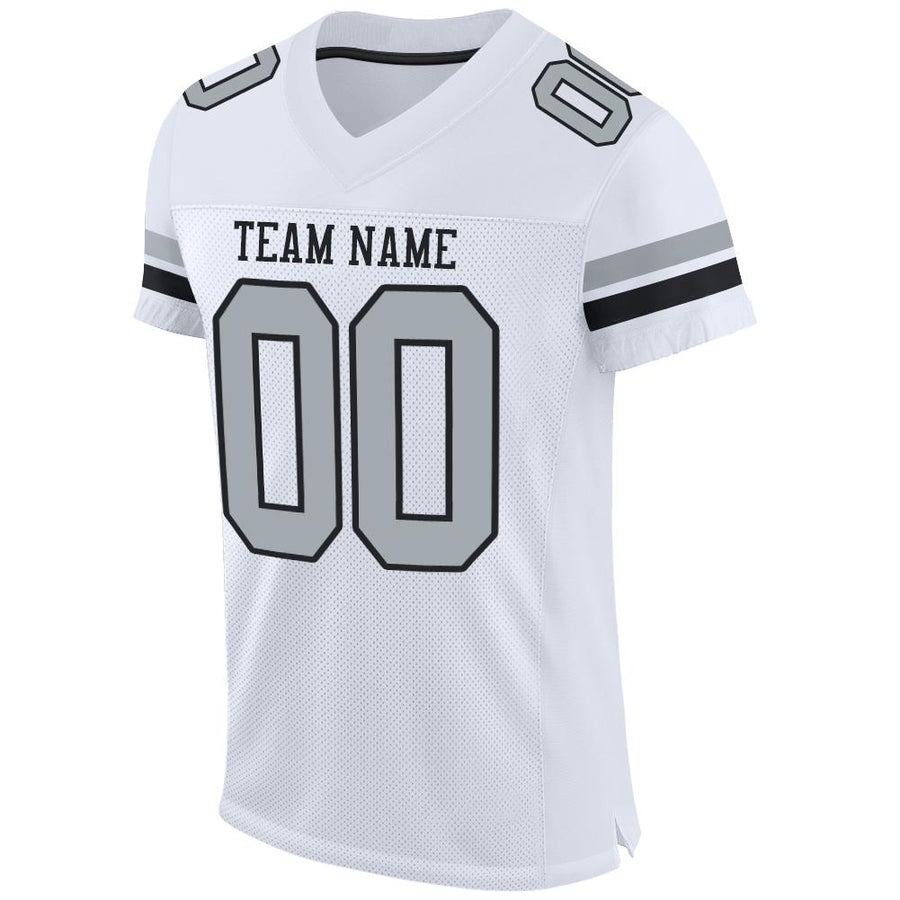 Custom White Silver-Black Mesh Authentic Football Jersey