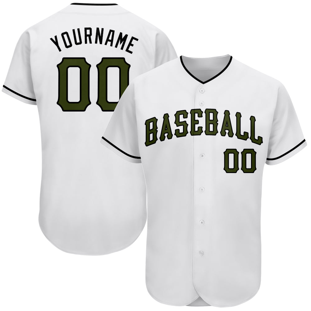 Custom White Black Pinstripe Olive-Black Authentic Memorial Day Baseball Jersey Women's Size:2XL