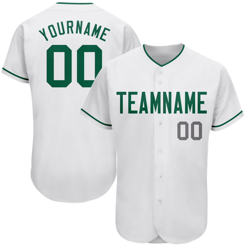 Custom Green Gray-White Authentic Baseball Jersey