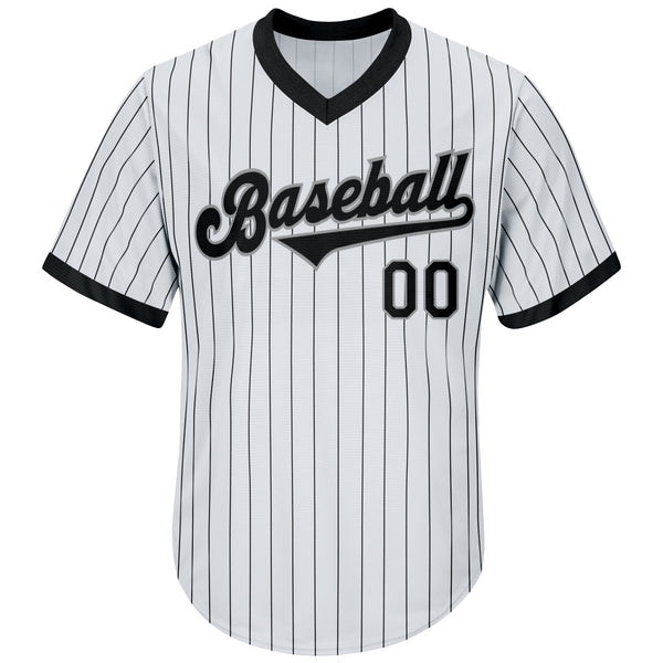 Custom White Black Pinstripe Black-Gray Authentic Throwback Rib-Knit Baseball Jersey Shirt Women's Size:S