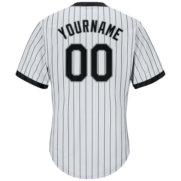 Custom White Black Pinstripe Black-Gray Authentic Throwback Rib-Knit Baseball Jersey Shirt Women's Size:S