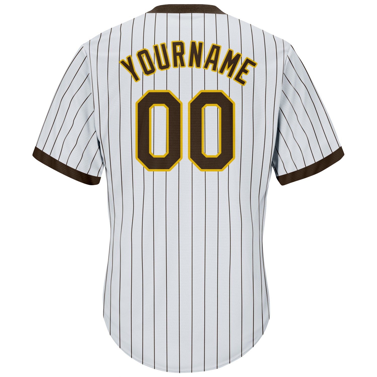 Custom White Brown Pinstripe Brown-Gold Authentic Throwback Rib-Knit Baseball Jersey Shirt