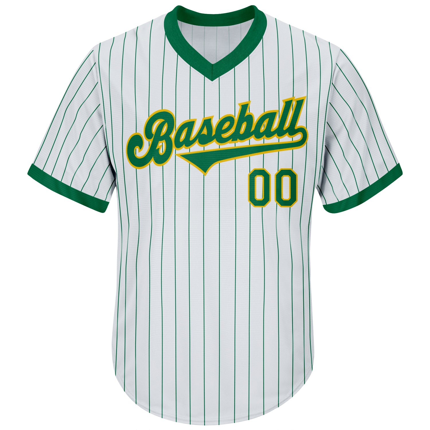 Custom White Kelly Green Pinstripe Kelly Green-Gold Authentic Throwback Rib-Knit Baseball Jersey Shirt