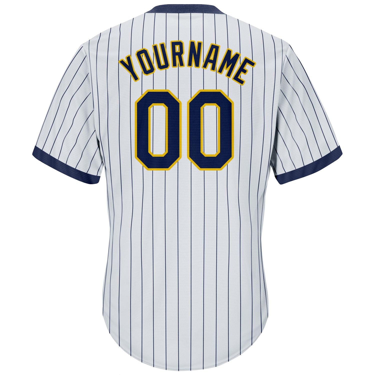 Custom White Navy Pinstripe Navy-Gold Authentic Throwback Rib-Knit Baseball Jersey Shirt